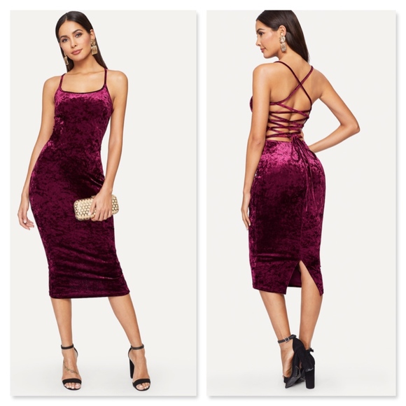 Rouge! Dresses & Skirts - Lace Up Backless Velvet Cami Bodycon Dress